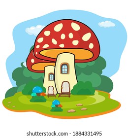 Vector illustration of mushrooms fruit house