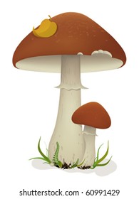 Vector illustration of mushrooms with leaf and grass. Created using meshes and gradients