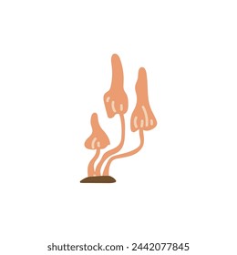 Vector illustration of mushrooms, a magical ingredient in cultism. Isoteric symbol of witchcraft. Flat illustration for design on a magical theme. Isolated cartoon icon.