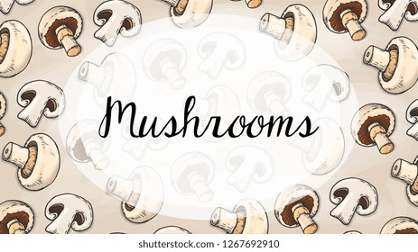 Vector Illustration with Mushrooms Pattern Sketch Style