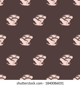 Vector illustration of mushrooms. Pleurotus on a brown background. Endless pattern drawing.
