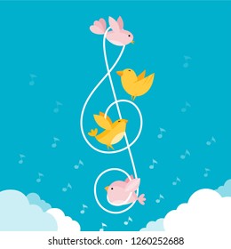 Vector illustration of a music background with bird, musical notes