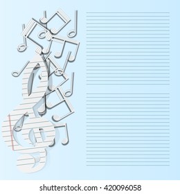 Vector illustration of a music background paper musical notes falling. All elements of the isolated individual can be placed as needed. There is a place for text or image.