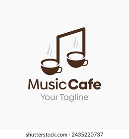 Vector Illustration for Music Cafe Logo: A Design Template Merging Concepts of a Cup of Tea, Coffee and Melody Shape