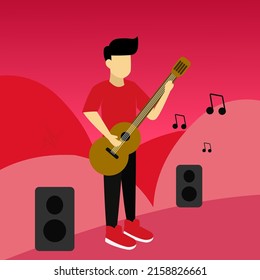 vector illustration of music. characters playing and listening to music