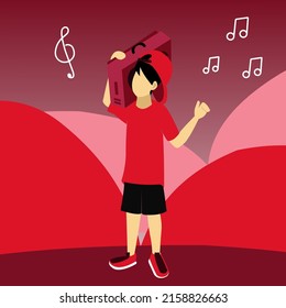 vector illustration of music. characters playing and listening to music