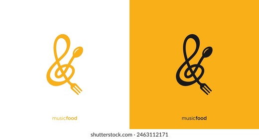 Vector Illustration of Music Clef Symbol with Spoon and Fork for Live Music Restaurant Food and More.