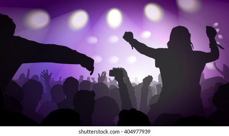 Vector Illustration Of Music Concert With Audience 