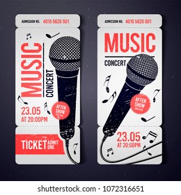 vector illustration music concert ticket design template with microphone and cool grunge effects in the background