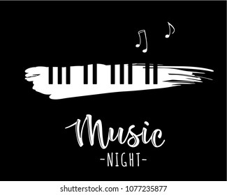 Vector illustration of a music design element in doodle style. Music night. Grunge black and white piano keys