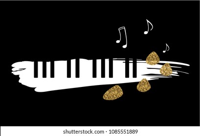 Vector illustration of a music design element in doodle style. Grunge black and white piano keys