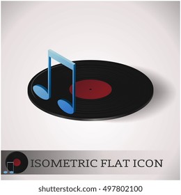  vector illustration. music device symbol. vinyl and note in isometric style