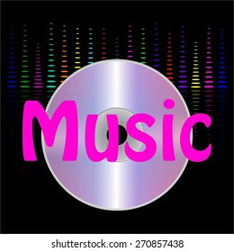Vector illustration of Music. Disc on a black background.