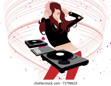 A vector illustration of a music DJ playing music