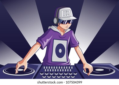 A vector illustration of a music DJ at work