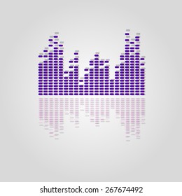 Vector illustration of music equalizer bar on light background with reflection