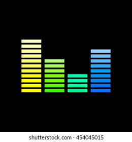 Vector Illustration of Music Equalizer. Volume Voice icon over black. flat. Analyzer logo. 