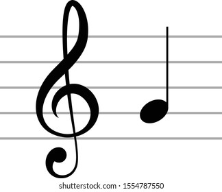 vector illustration of music G clef with note G or SOL on ledger lines