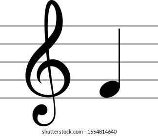 vector illustration of music G clef with note F or FA on staff lines