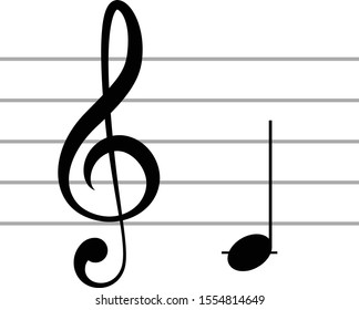 vector illustration of music G clef with note C or DO on staff lines