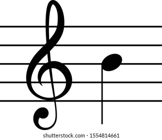 vector illustration of music G clef with note B or SI on staff lines