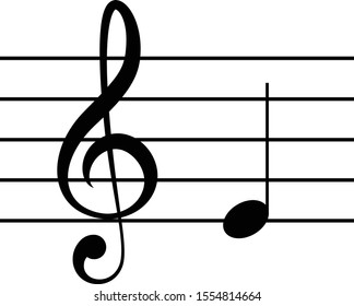 vector illustration of music G clef with note E or MI on staff lines