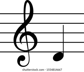 vector illustration of music G clef with note D or RE on staff lines