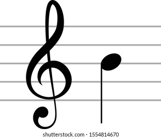 vector illustration of music G clef with note B or SI on ledger lines