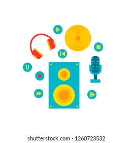 Vector illustration with music icons isolated on white background in flat style