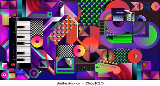 Vector illustration music instrument and colorful art background

