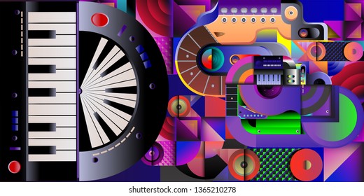 Vector illustration music instrument and colorful art background
