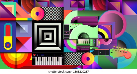 Vector illustration music instrument and colorful art background
