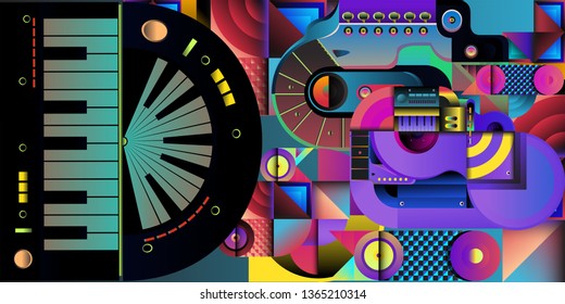 Vector illustration music instrument and colorful art background
