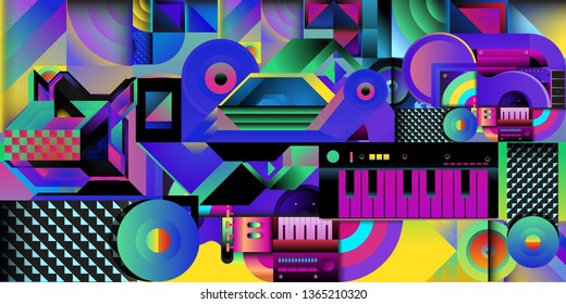 Vector illustration music instrument and colorful art background
