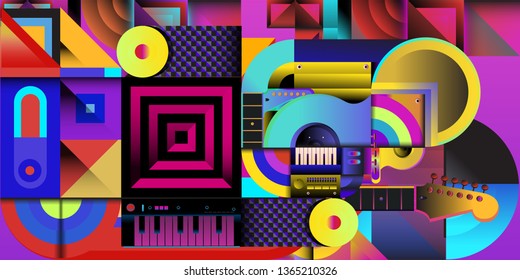 Vector illustration music instrument and colorful art background
