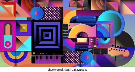 Vector illustration music instrument and colorful art background
