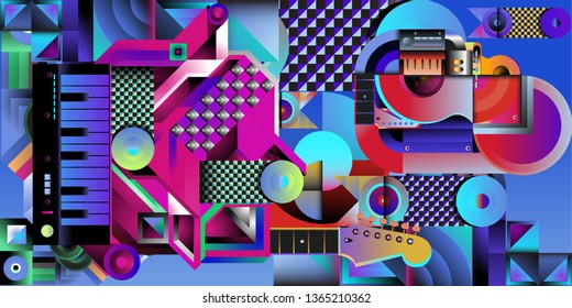 Vector illustration music instrument and colorful art background
