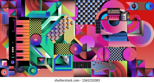 Vector illustration music instrument and colorful art background
