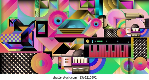 Vector illustration music instrument and colorful art background
