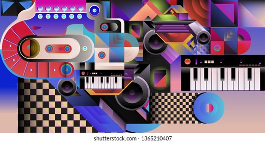 Vector illustration music instrument and colorful art background
