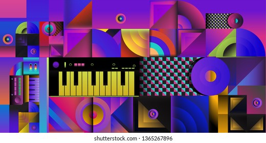 Vector illustration music instrument and colorful art background
