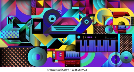 Vector illustration music instrument and colorful art background
