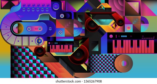Vector illustration music instrument and colorful art background
