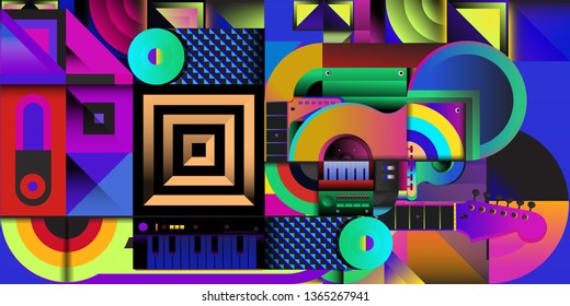 Vector illustration music instrument and colorful art background
