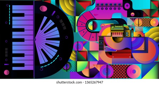 Vector illustration music instrument and colorful art background
