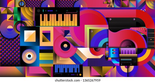 Vector illustration music instrument and colorful art background
