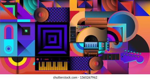 Vector illustration music instrument and colorful art background
