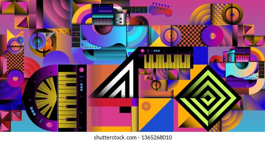 Vector illustration music instrument and colorful art background
