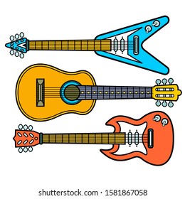 Vector illustration music instruments. Colorful music background.