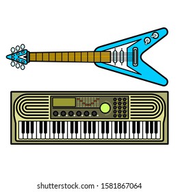 Vector illustration music instruments. Colorful music background.